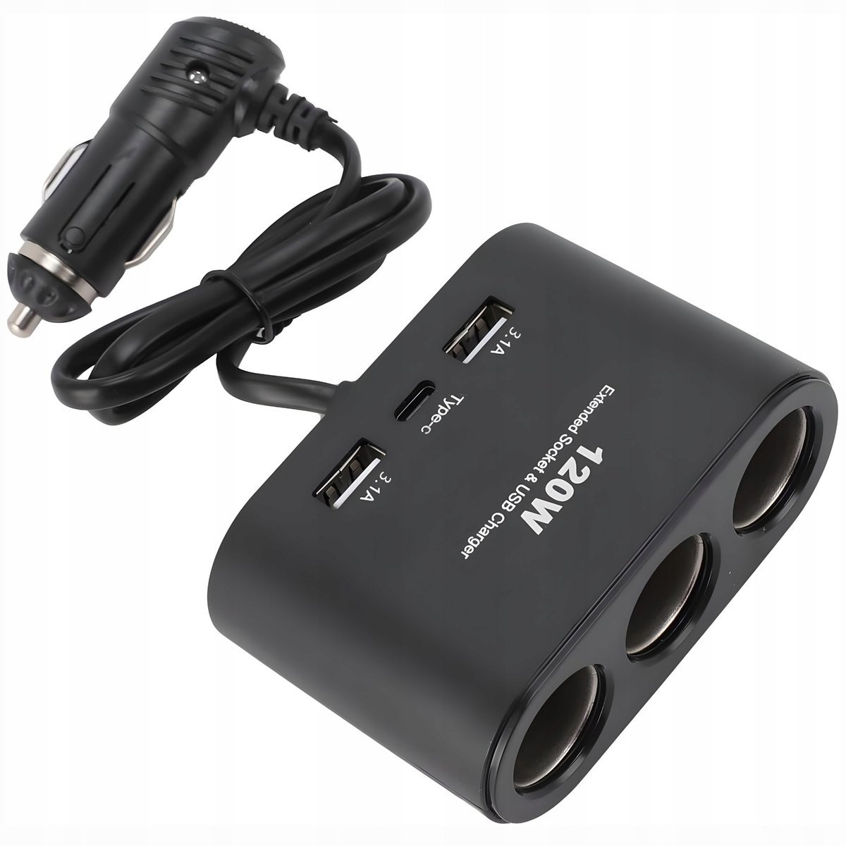 ROZDZIELACZ GNIAZDA ZAPALNICZKI ŁADOWARKA SAMOCHODOWA USB-C USB QC 120W