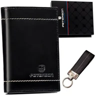 Etui na dokumenty i karty - Eleganckie męskie etui na kart ze skóry naturalnej czarne zestaw etui + brelok na prezent PETERSON - miniaturka - grafika 1