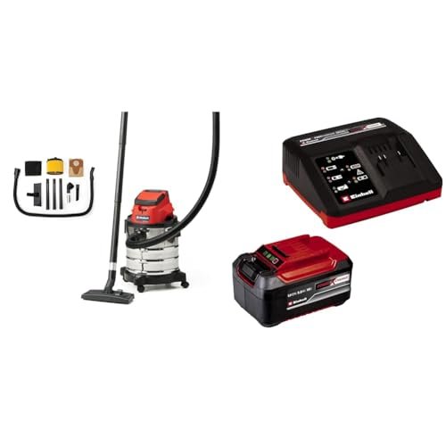 Einhell Zestaw Startowy, Czerwony/Srebrny, 5,2 Ah & Einhell Akumulatorowy odkurzacz do pracy na mokro/sucho TC-VC 18/20 Li S-Solo Power X-Change