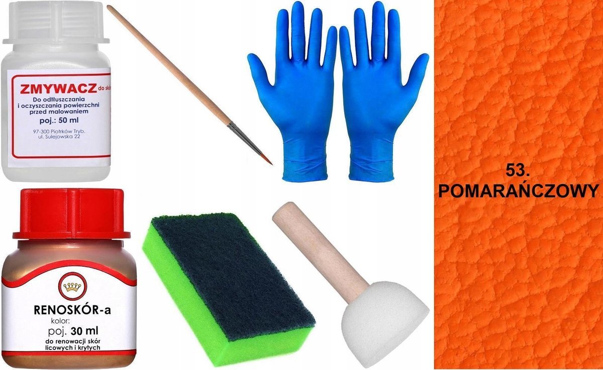 POMARAŃCZOWY 53 Renoskór ZESTAW DO RENOWACJI SKÓRY LICOWEJ Farba + Zmywacz