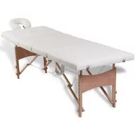 Stoły i łóżka do masażu - vidaXL vidaXL Kremowo-biały składany stół do masażu 4 strefy z drewnianą ramą - miniaturka - grafika 1