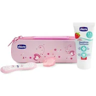 Pasty do zębów - Chicco Zestaw pasta i szczotka do zębów + etui różowy GXP-562816 - miniaturka - grafika 1
