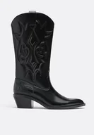 Botki damskie - Stradivarius Botki kowbojskie na obcasie Czarny 37 - miniaturka - grafika 1