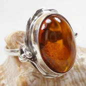 Pierścionki - 114-76 Pierścionek Srebro z Bursztynem - rozm.19 - miniaturka - grafika 1