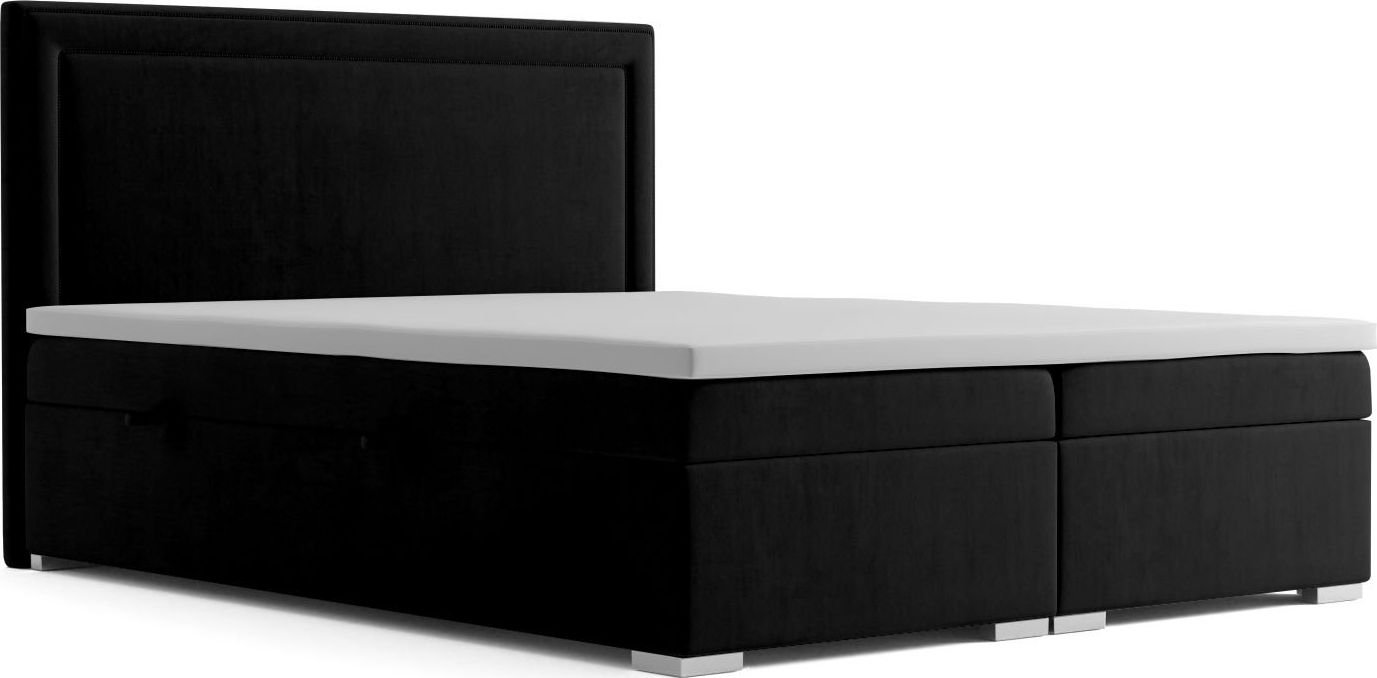 LAVERTO Łóżko kontynentalne NESS 140x200 czarne velvet z pojemnikiem