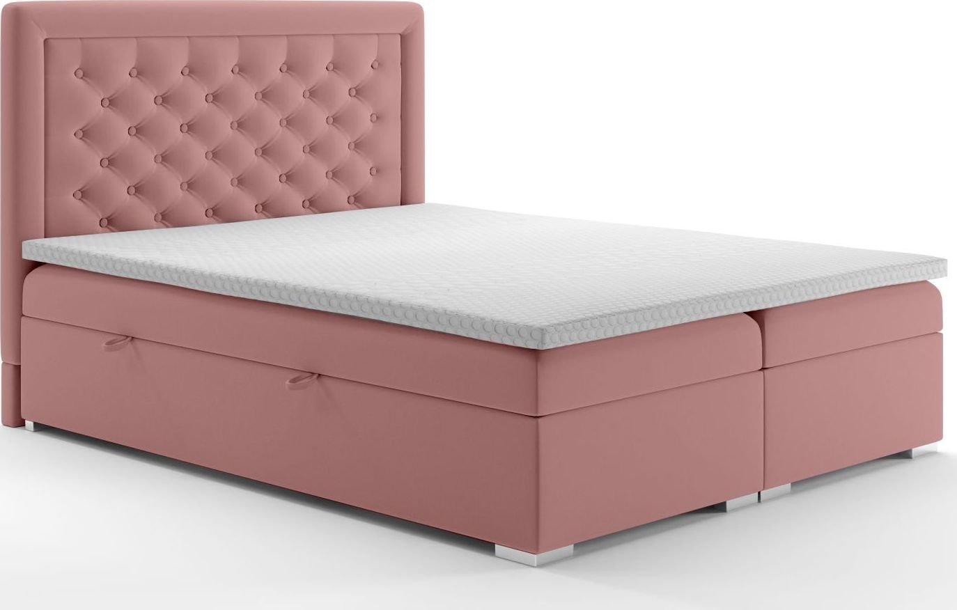 LAVERTO Łóżko kontynentalne AMIGO 140x200 różowe velvet z pojemnikiem