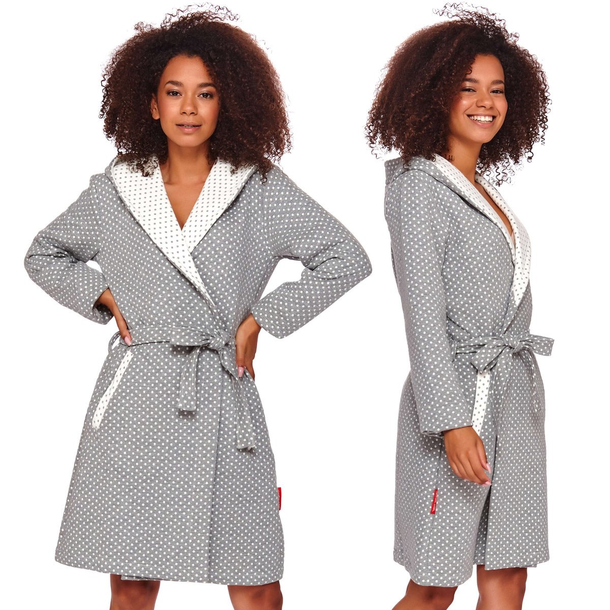 Doctor Nap 8030 DARK GREY szlafrok w groszki L