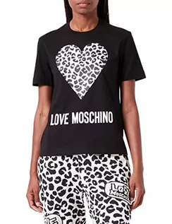 Koszulki i topy damskie - Love Moschino Damska koszulka o regularnym kroju z krótkim rękawem z motywem zwierzęcym sercem i logo, czarny, 48 - grafika 1