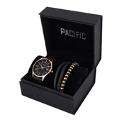 Zegarki męskie - Pacific X0037-09 komplet złoty zegarek + bransoletka elegancki zestaw dla mężczyzn - miniaturka - grafika 1
