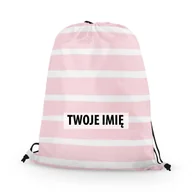 Plecaki worki - WORKO-PLECAK z Twoim imieniem Różowo-białe pasy 085 - miniaturka - grafika 1