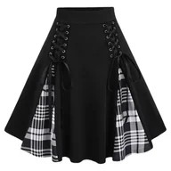 Spódnice - TEMU Gotyczna Kraciasta Spódniczka Kolorowymi Blokami, Krzyżującymi się Sznurowaniami i Wysokim Stanem w Kształcie Litery A - miniaturka - grafika 1