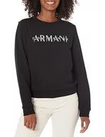 Bluzy damskie - Armani Exchange Damska bluza z kapturem French Terry Armani Studded Logo, czarny, M - miniaturka - grafika 1