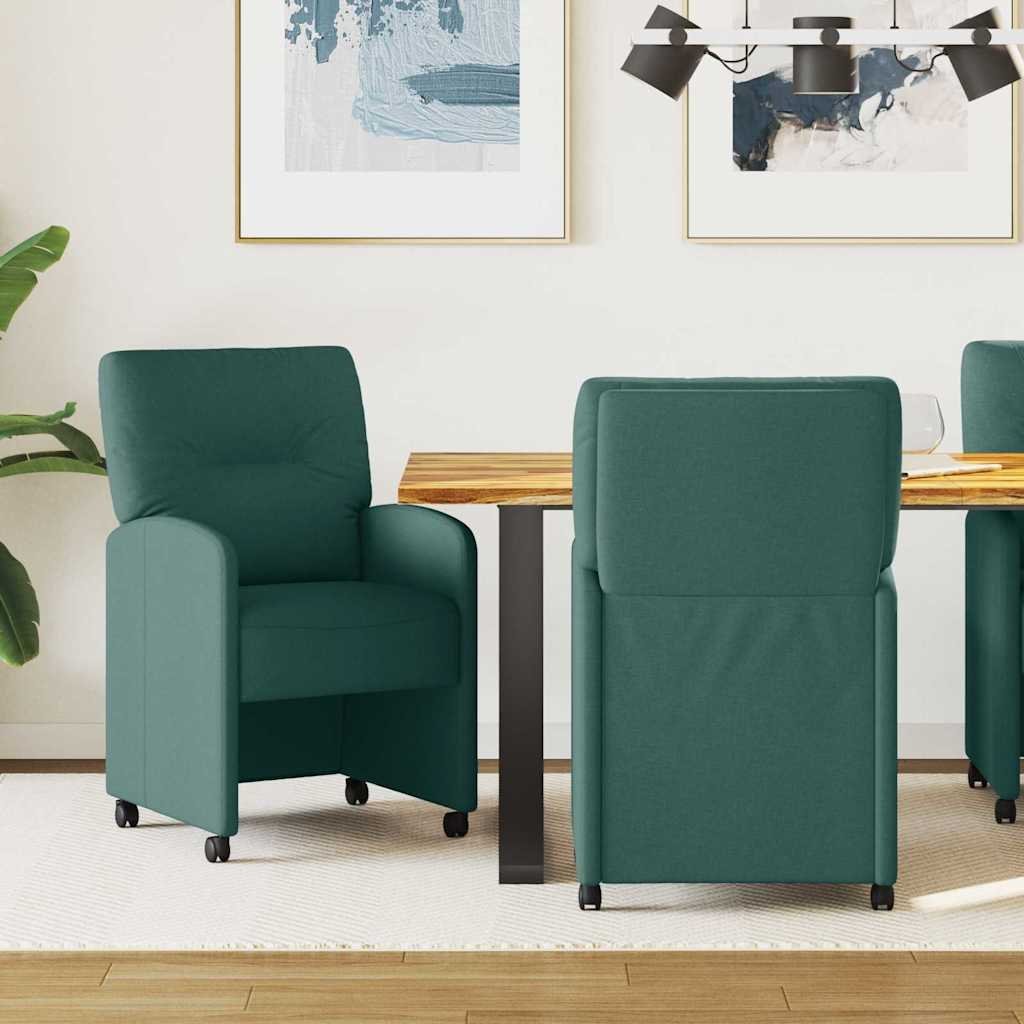 vidaXL vidaXL Krzesełka jadalne na kółkach 2 pcs Ciemnozielony tkanina