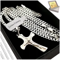 Biżuteria dla dzieci - Srebrny Łańcuszek Komunijny + Krzyżyk Jezus Chrystus 925 + Grawer Chrzest - miniaturka - grafika 1