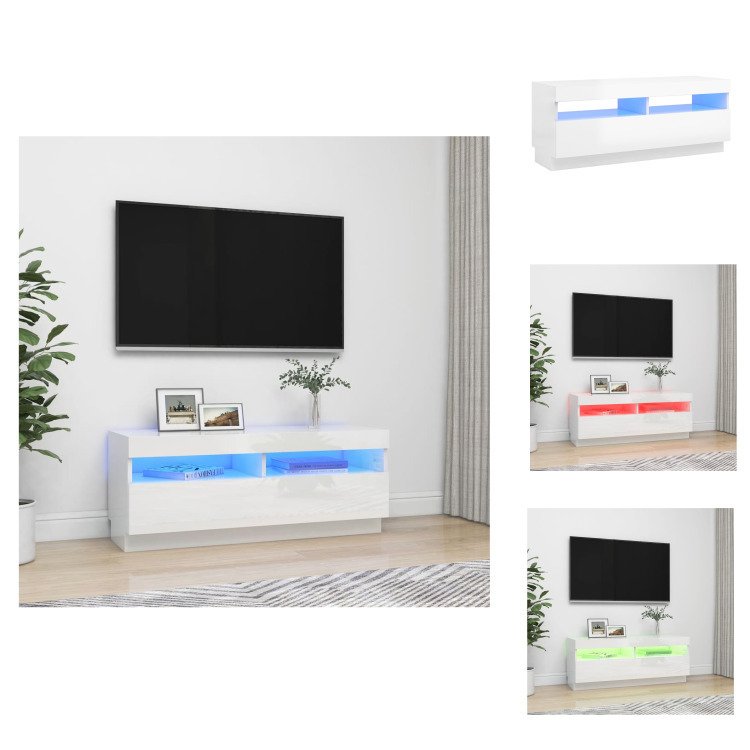 vidaXL Szafka pod TV z oświetleniem LED biały wysoki połysk 100x35x40 cm - Meble TV