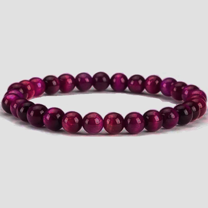 Ciemna Różowa Bransoletka Kamień Regulowana Elastyczna Ręcznie Robiona