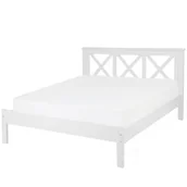 Łóżka - Beliani Łóżko drewniane białe ze stelażem 140 x 200 cm TANNAY - miniaturka - grafika 1