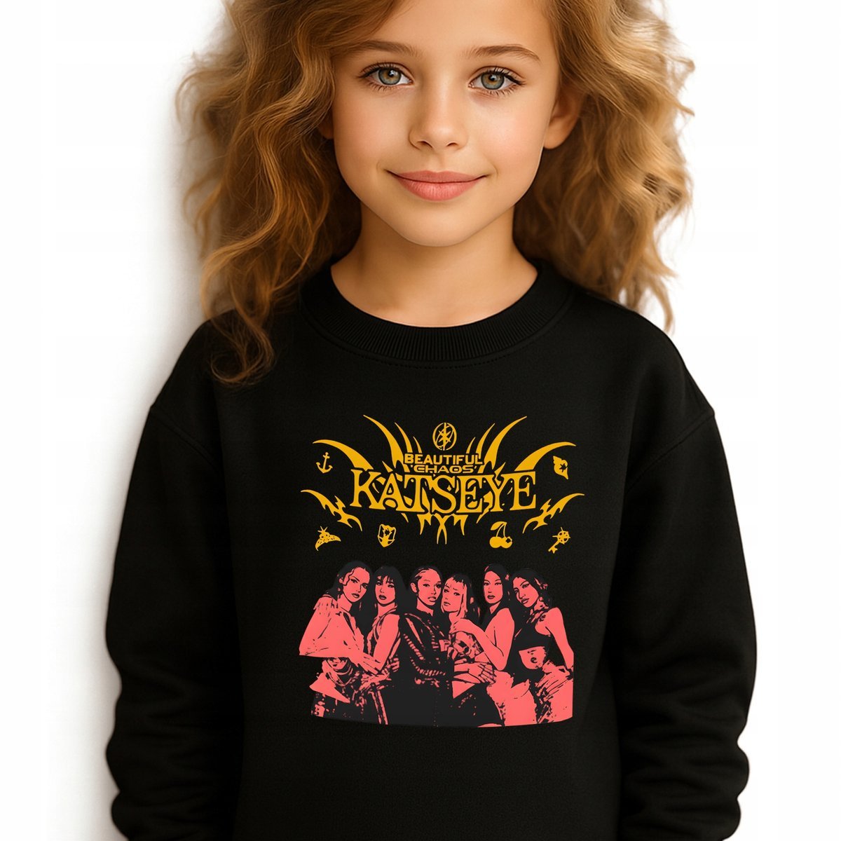 Bluza Dziecięca Czarna BEAUTIFUL CHAOS KATSEYE K-pop Na Prezent - 140 cm Wz