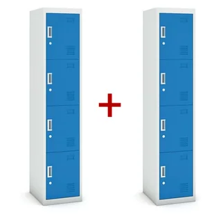 B2B Partner Szafka szatniowa 4-drzwiowa, zamek cylindryczny, 1800 x 380 x 450 mm, szara/niebieska, 1+1 GRATIS 485033 - Szafki BHP - miniaturka - grafika 1