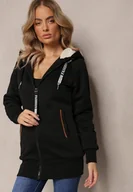 Bluzy damskie - Czarna Długa Bluza z Ocieplaną Podszewką i Taśmami z Napisami Filioppa - Renee - miniaturka - grafika 1
