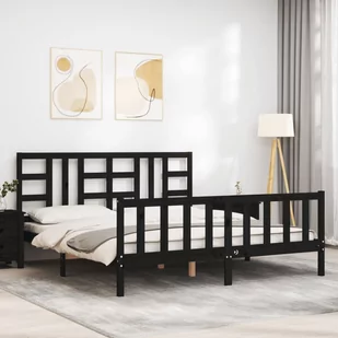 Rama łóżka z zagłówkiem, czarna, 180x200 cm, drewniana Lumarko! - Łóżka - miniaturka - grafika 4