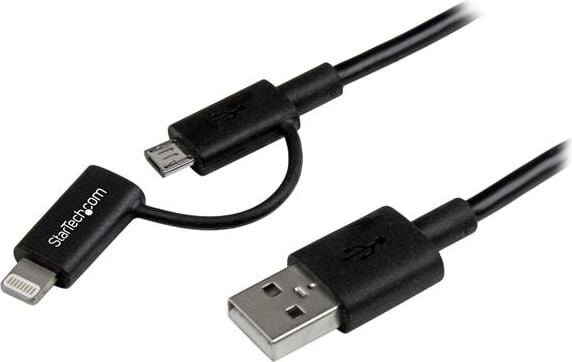 Kabel USB StarTech USB-A - microUSB + Lightning 1 m Czarny LTUB1MBK