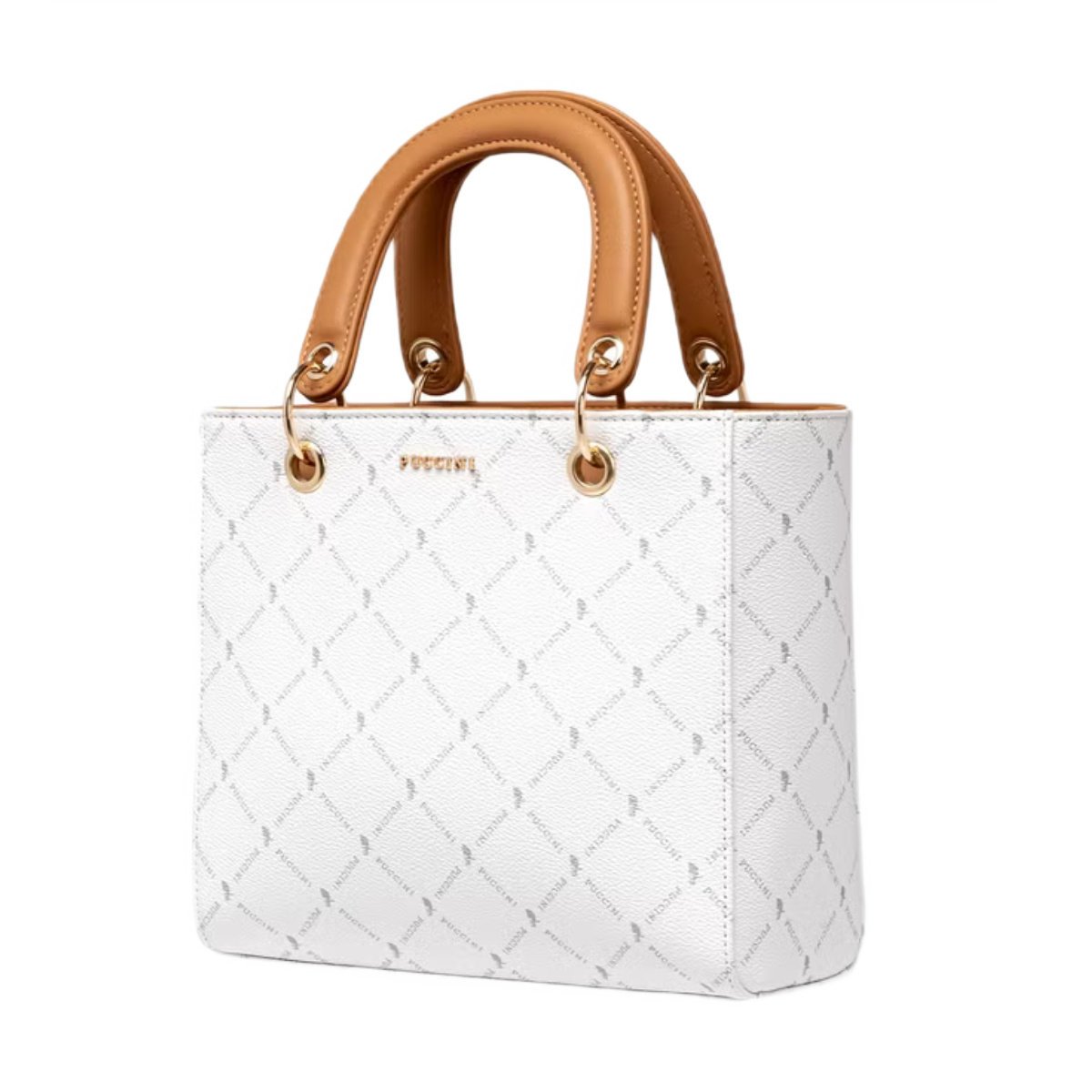Mała torebka damska kuferek PUCCINI Monogram Collection Biała - BLXP0042M-0