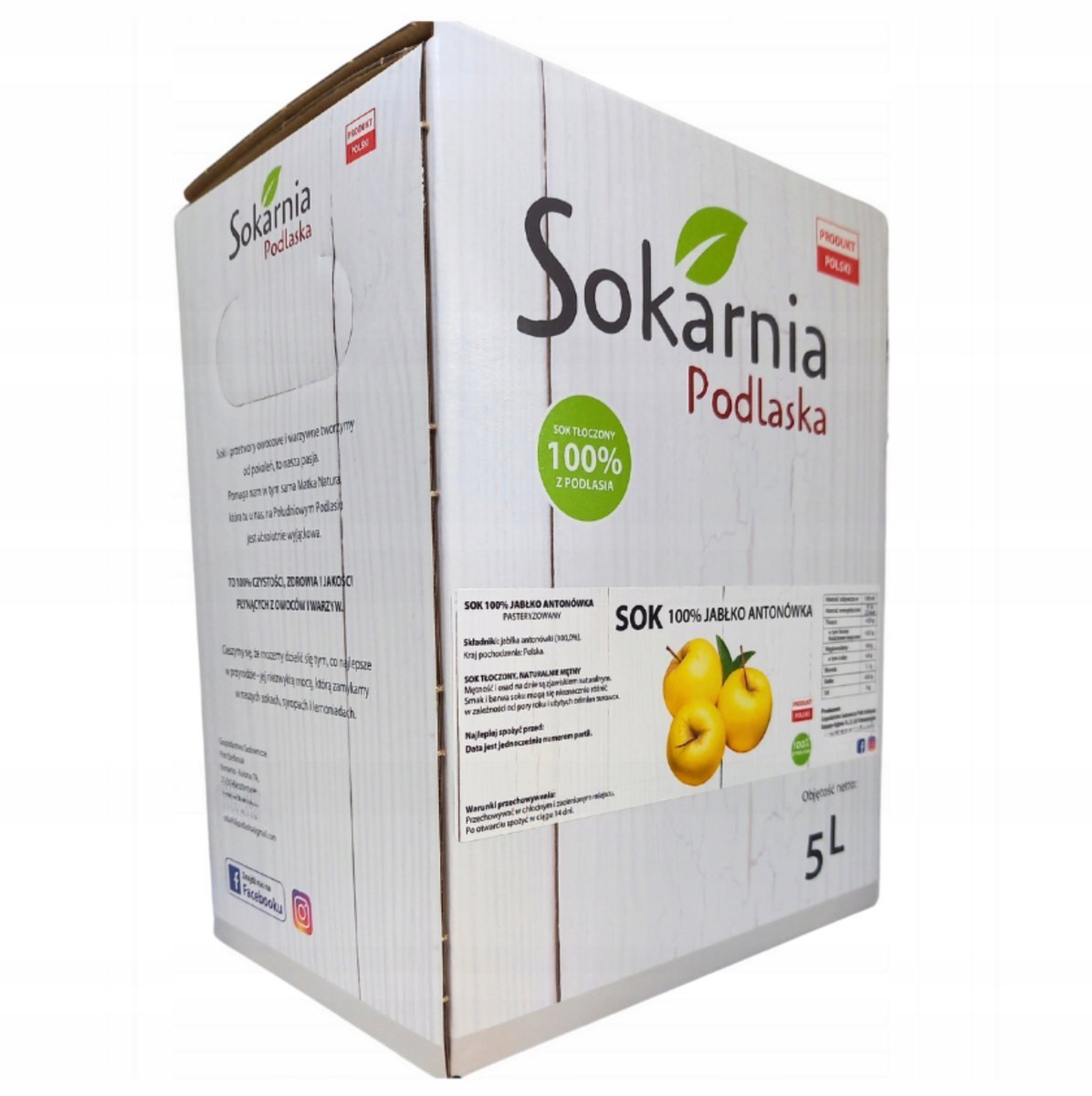 SOK JABŁKO ANTONÓWKA 5L 100% Naturalny Smak Źródło Witamin Bez Cukru