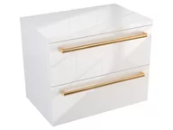 Szafki łazienkowe - Szafka Wisząca Z Blatem ATH 60 cm - Biały Wysoki Połysk - Uchwyty Złote Polerowane - miniaturka - grafika 1