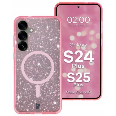 Etui BIZON SparklO MagSafe do Samsung Galaxy S24+/Galaxy S25+ Przezroczysto-różowy