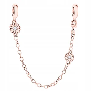 Łańcuszek Zabezpieczający Charms 925 Kwiat z Cyrkoniami różowe złoto 10 cm - Wisiorki - miniaturka - grafika 1