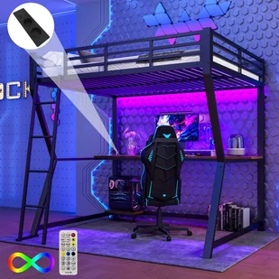 Łóżko piętrowe 140 x 200 cm z biurkiem, gniazdem ładowania i USB - Metal i MDF - Diody LED - Czarne (bez materaca) - Łóżka dla dzieci i młodzieży Łóżko piętrowe 140 x 200 cm z biurkiem, gniazdem ładowania i USB - Metal i MDF - Diody LED - Czarne (bez materaca) - Łóżka dla dzieci i młodzieży - miniaturka - grafika 1