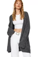 Swetry damskie - Trendyol FeMan Oversize Basic kardigan z dzianiny z dekoltem w serek, antracyt, S, Antracyt, S - miniaturka - grafika 1