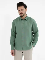 Koszule męskie - Lniana koszula SAHARA eucalyptus green - miniaturka - grafika 1