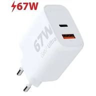 Ładowarki do telefonów - Ładowarka ścienna Ultra GaN2 67W USB-C PD,USB-A QC 3.0 Biała - miniaturka - grafika 1