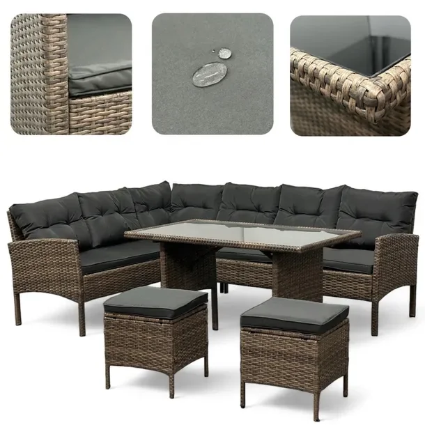 Ideal Garden Zestaw Komplet Mebli Ogrodowych Sfs079 Mtg Narożnik Technorattan Jasny Brąz