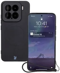 Bizon Silikonowe etui z pierścieniem magnetycznym Case Silicone Magnetic Sq do Xiaomi 15, czarne - Etui i futerały do telefonów - miniaturka - grafika 1