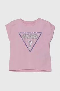 Koszulki dla dziewczynek - Guess t-shirt dziecięcy kolor różowy - grafika 1