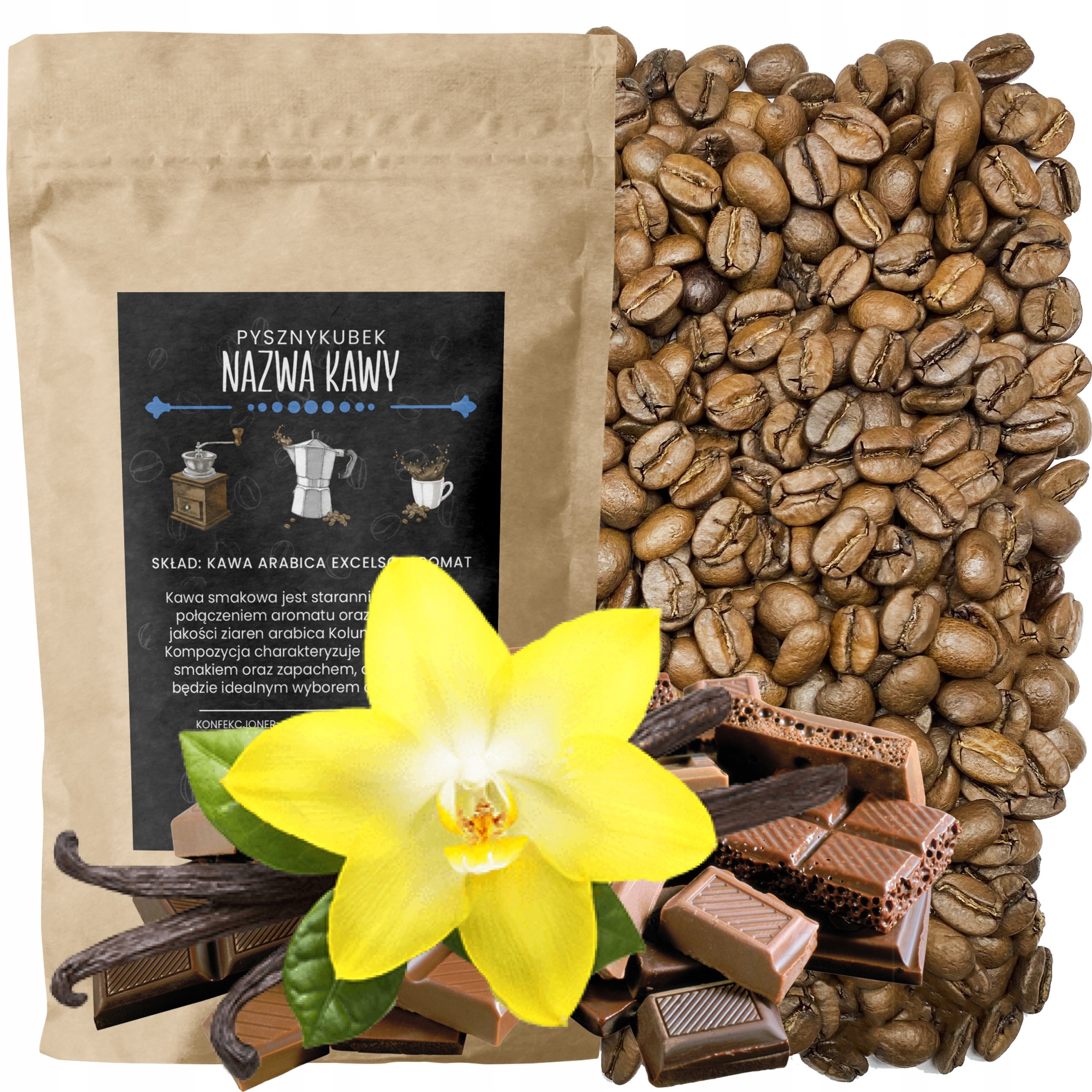 Kawa smakowa Wanilia Czekolada 1000G 1KG arabica klasyk