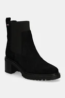 Botki damskie - Tommy Hilfiger sztyblety zamszowe FLAG MID HEEL SUEDE CHELSEA damskie kolor czarny na słupku FW0FW08429 - miniaturka - grafika 1