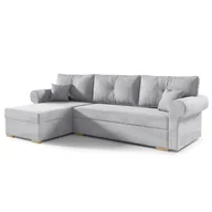 Narożniki - Narożnik LION, narożnik w kształcie litery L z funkcją spania i podstawą łóżka, kolor: jasnoszary, tkanina welurowa, otomana lewa - miniaturka - grafika 1