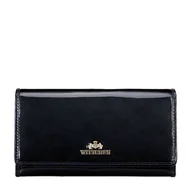 Portfele - Portfel damski ze skóry lakierowanej duży ciemny szary - miniaturka - grafika 1