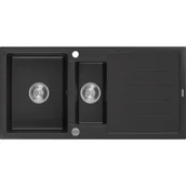 Zlewozmywaki - Mexen Andres zlewozmywak granitowy 1,5-komorowy z ociekaczem 1000 x 500 mm, czarny/srebrny metalik - miniaturka - grafika 1