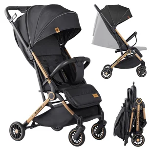 Wózek spacerowy Tulano Milan 35 z moskitierą, kompaktowy, 5,5 kg, składany, z pokrowcem na nogi, czarno-złoty - Wózki dziecięce - miniaturka - grafika 1