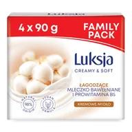 Mydła - Oczyszczające mydło w kostce z mleczkiem bawełnianym Luksja 4x 90 g - miniaturka - grafika 1