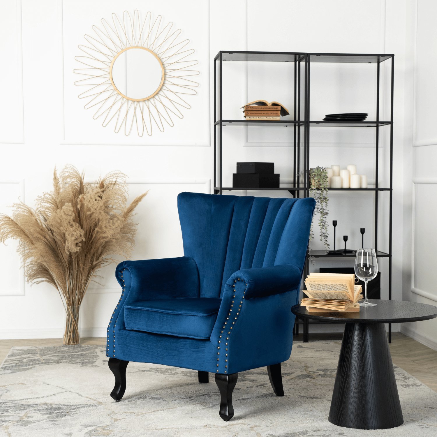 Mebel Elite Fotel Uszak Wypoczynkowy MALLO Granatowy Welurowy Nowoczesny Glamour