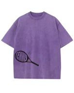 Koszulki i topy damskie - Koszulka oversize efekt sprania Nadruk silikonowy Tenis Fioletowy XL - miniaturka - grafika 1