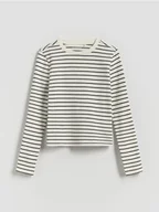 Bluzki dla dziewczynek - Reserved - Koszulka w paski - złamana biel - miniaturka - grafika 1