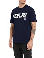 Koszulki męskie - Replay T-shirt męski, Midnight Blue. 576 cm, L - miniaturka - grafika 1