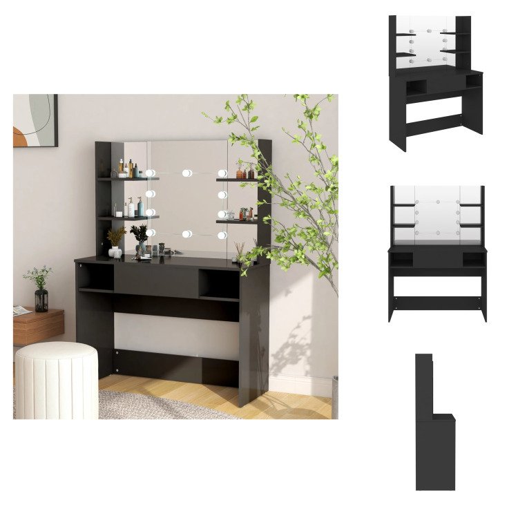 vidaXL Toaletka z oświetleniem LED 100x40x135 cm MDF czarna - Toaletki